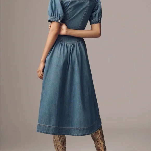 NWT Anthropologie Pilcro Short Sleeve Denim Button-Up Midi Shirt Dress - Picture 3 of 11